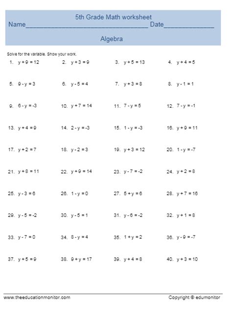 5th Grade Algebra Worksheets Algebra Worksheet 5th Grade - Algebra Worksheet 5th Grade