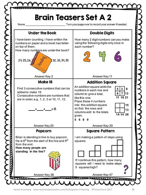 5th Grade Brain Teasers And Logic Puzzles Tpt Brain Teasers Worksheet 5th Grade - Brain Teasers Worksheet 5th Grade
