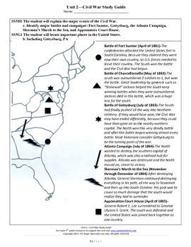 5th Grade Civil War Study Guide
