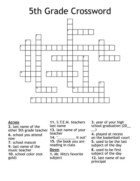 5th Grade Crossword Puzzles Crossword Hobbyist 4th Grade Crossword Puzzles Printable - 4th Grade Crossword Puzzles Printable