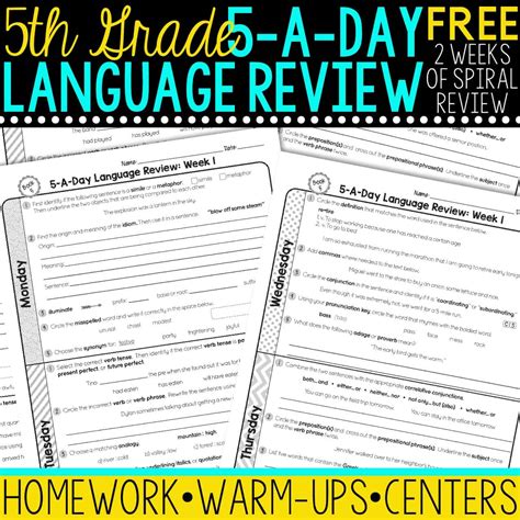5th Grade Daily Language Spiral Review Morning Work Dlr 5th Grade - Dlr 5th Grade