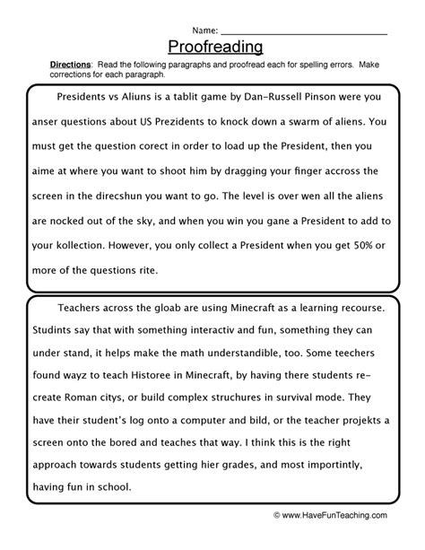 5th Grade Editing Worksheet   Proofreading Paragraphs Printable Worksheets Super Teacher Worksheets - 5th Grade Editing Worksheet