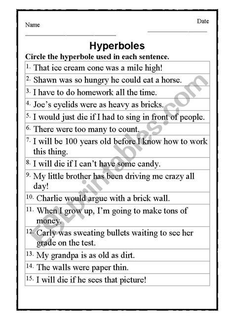 5th Grade Language Arts Worksheets Hyperbole Worksheet Fifth Grade - Hyperbole Worksheet Fifth Grade
