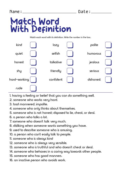 5th Grade Matching Worksheet   Definition Matching Worksheets - 5th Grade Matching Worksheet
