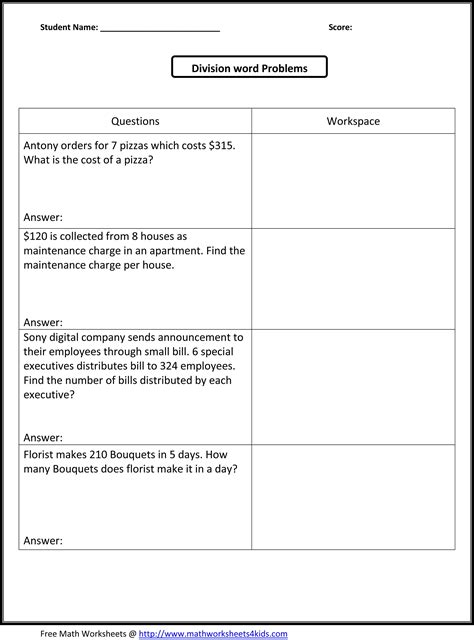 5th Grade Math Word Problems With Answers