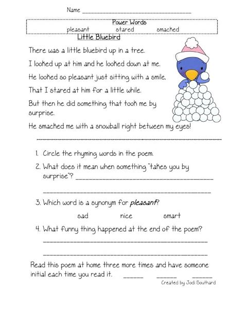 5th Grade Reading Comprehension Worksheets Poem Comprehension For Grade 1 - Poem Comprehension For Grade 1