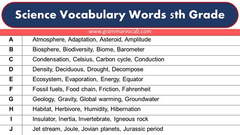 5th Grade Science Vocabulary List   Academic Vocabulary 5th Grade Science The Smiling Teacher - 5th Grade Science Vocabulary List