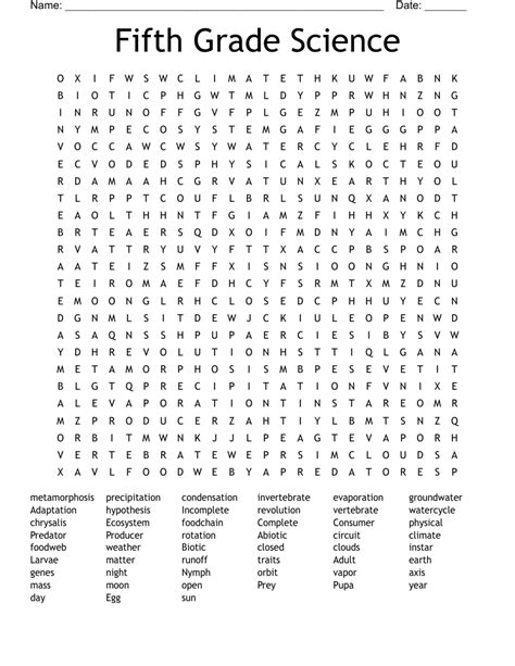 5th Grade Science Word Searches Printable And Free 5th Grade Science Words Az - 5th Grade Science Words Az