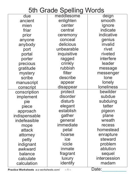 5th Grade Spelling Words
