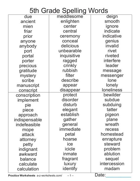 5th Grade Spelling Words List   5th Grade Spelling Words And Pdf K12 English - 5th Grade Spelling Words List