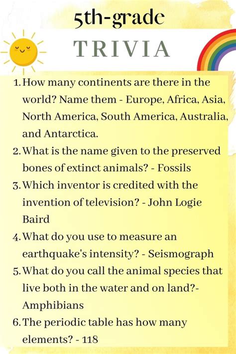 5th Grade Trivia Questions 5th Grade Science Trivia - 5th Grade Science Trivia
