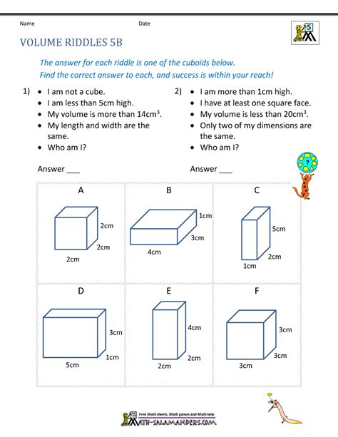 5th Grade Volume Worksheets Math Salamanders Volume Formula Worksheet - Volume Formula Worksheet