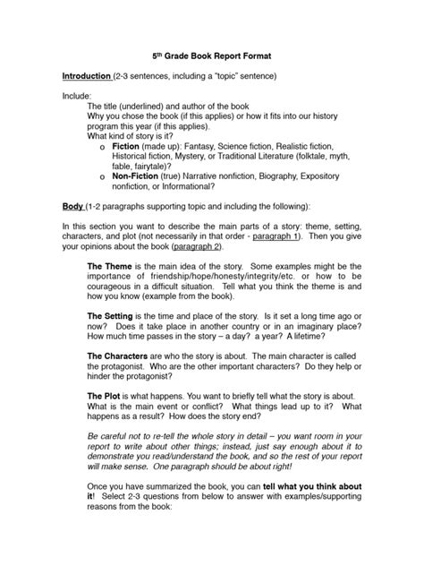 Download 5Th Grade Book Report Guidelines 
