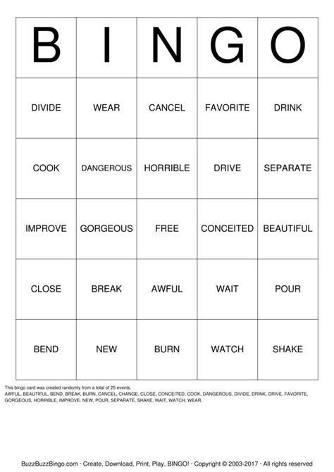 Read 5Th Grade Vocabulary Bingo Card 
