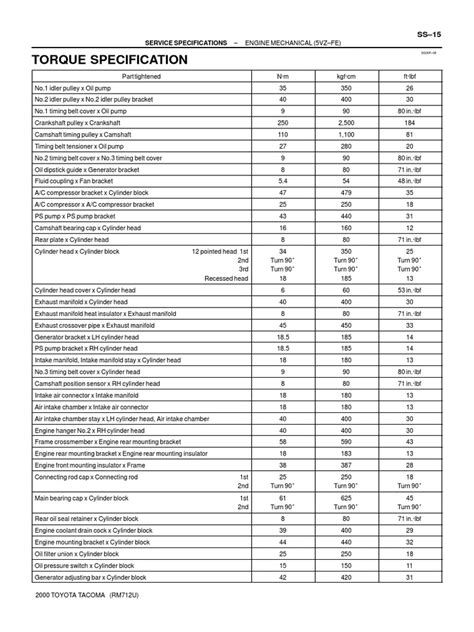 5vz Fe Engine Torque Settings