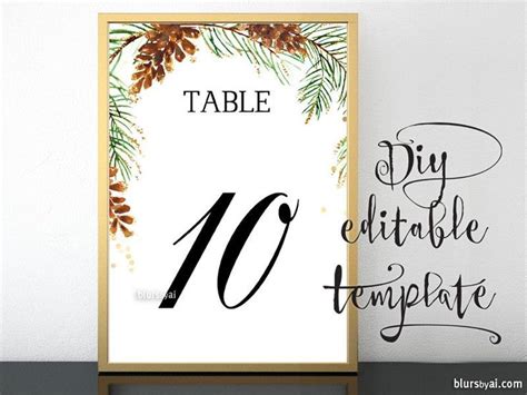 5x7" table numbers editable template featuring pinecones and pine