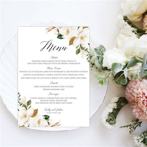 5x7 Menu Template Floral Menu Template Templett Menu Menu Etsy