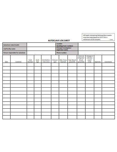 6+ Autoclave Log Sheet Templates in PDF DOC