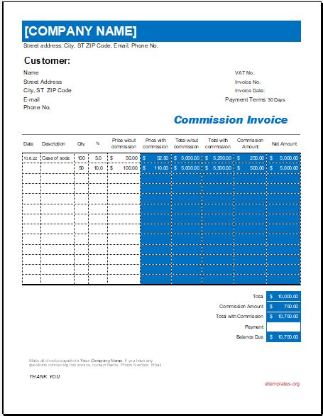 6+ Commission Invoice Sample Excel Templates