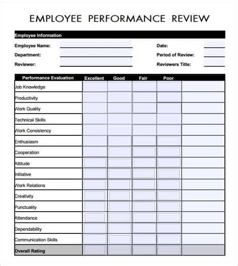 6+ Employee Review Forms Word Excel Templates