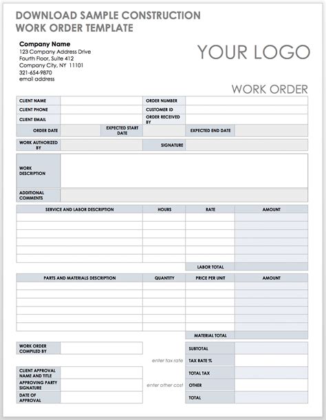 6+ Sample Construction Work Order Forms PDF Sample Templates