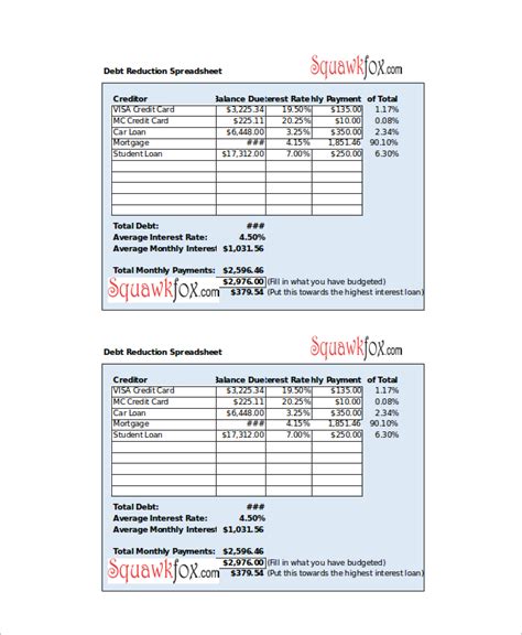 6+ Sample Debt Reduction Calculator Templates Sample Templates