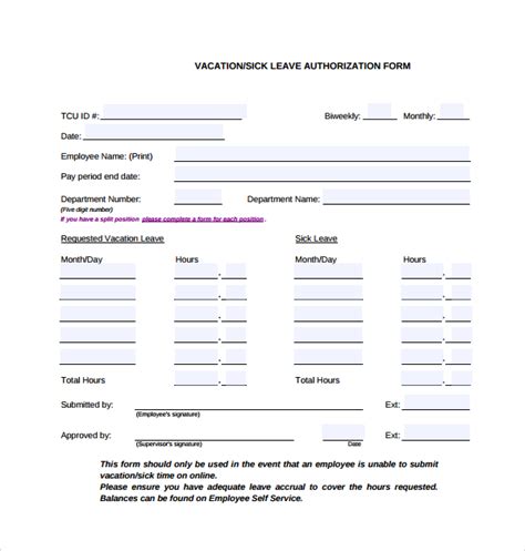 6+ Sample Leave Authorization Form Templates Sample Templates