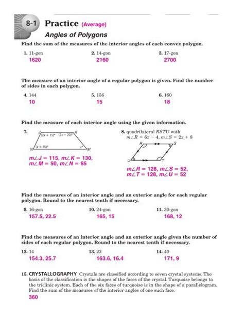 6 1 Practice Angles Of Polygons