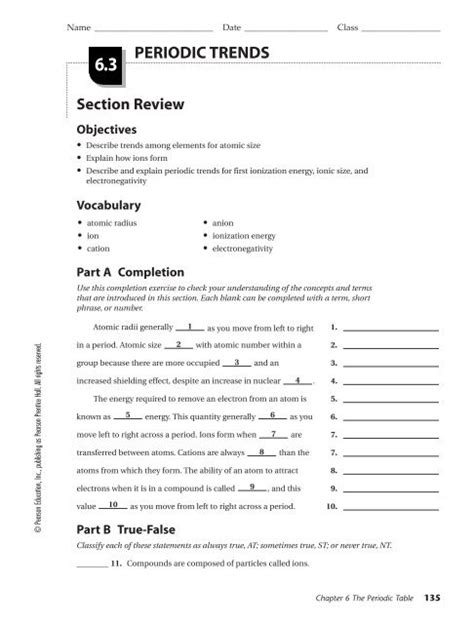 6 3 Periodic Trends Section Review Worksheet Flashcards Chemistry Periodic Trends Worksheet Answers - Chemistry Periodic Trends Worksheet Answers