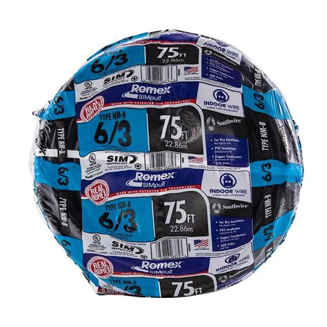 6 3 romex 75 ft lowes. Southwire. 50-ft 14 / 2 Romex SIMpull Solid Indoor Non-Metallic Wire (By-the-roll) Model # 28827422. Find My Store. for pricing and availability. 1317. Southwire. 50-ft 10 / 3 Romex SIMpull Solid Indoor Non-Metallic Wire (By-the-roll) Model # 63948422. 