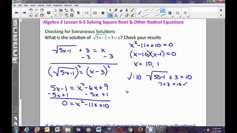 6 5 Solving Square Root And Other Radical Equations