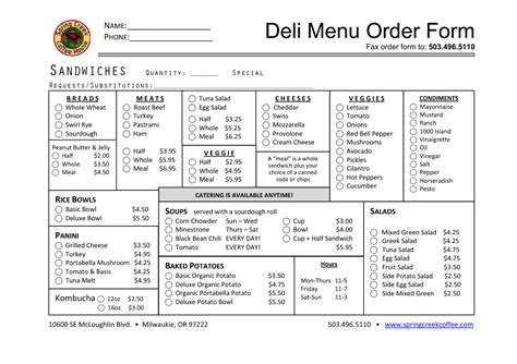 6 Best Images of Subway Menu Order Sheet Printable Subway Menu Order