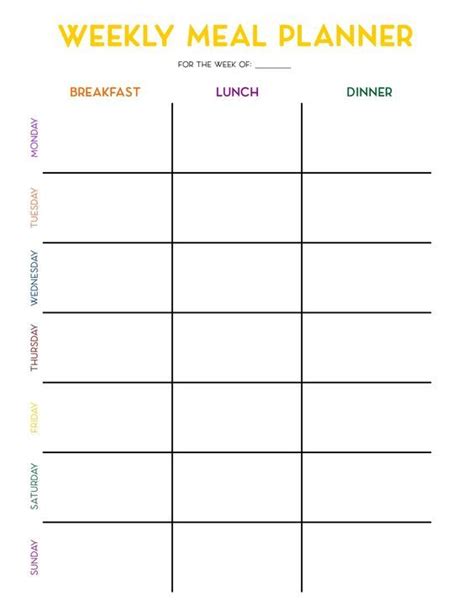 6 Best Printable Weekly Menu Chart