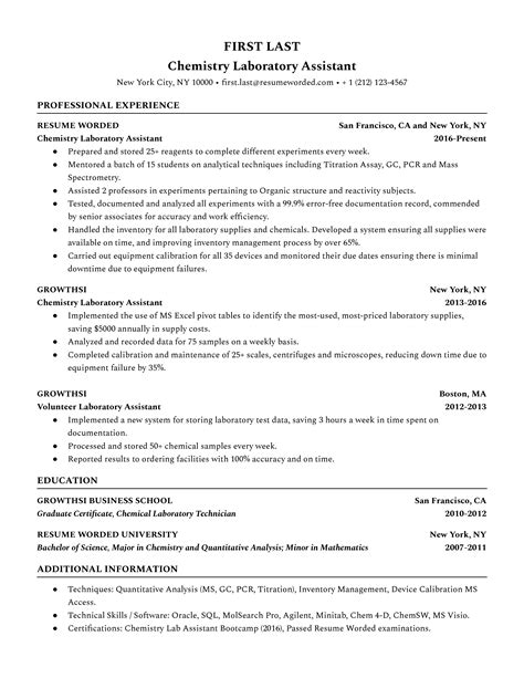 6 Chemistry Resume Examples for 2024 Resume Worded / …