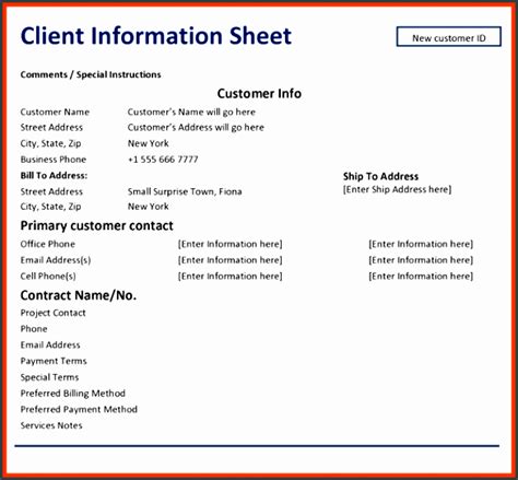 6 Client Information Sheet Templates SampleTemplatess SampleTemplatess