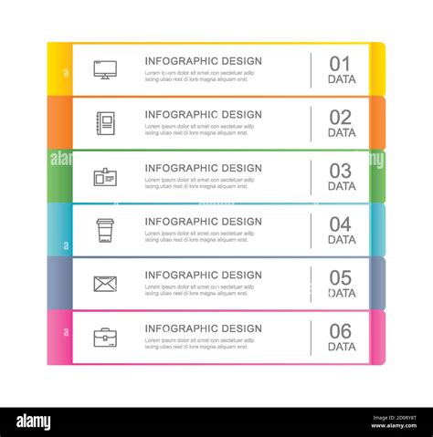 6 Data Infographics Tab Index Template with Thin Line Design. Vector
