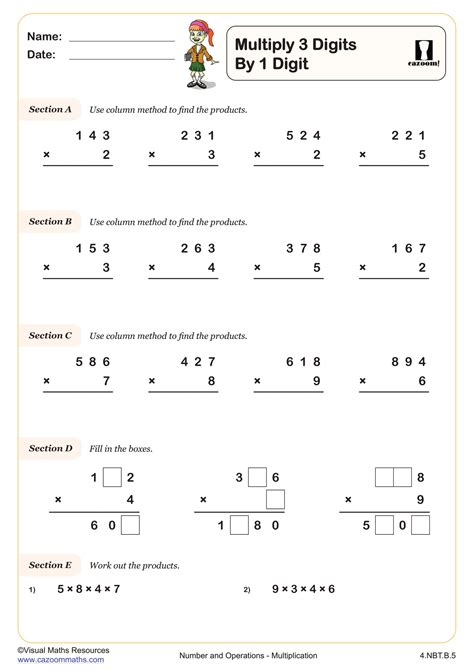 6 Free 3 Digit by 1 Digit Multiplication Worksheets