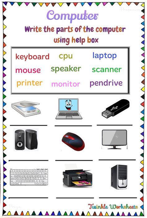 6 Free Printable Worksheets to Teach Parts of a Computer to Class 1