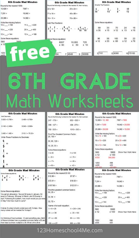 6 Grade Math Worksheets Sixth Grade Math Practice Math Worksheets