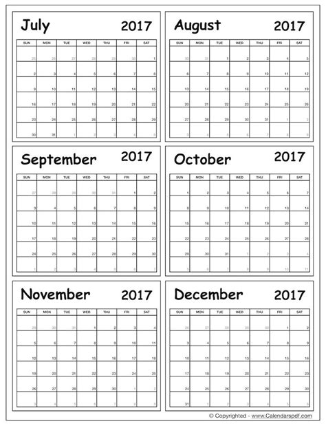 6 Month Printable Calendar