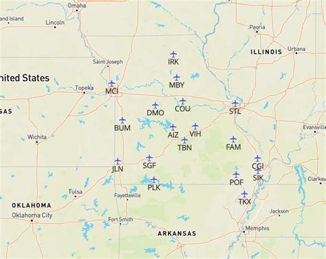 6 airports found near Niangua, MO in USA - Low Cost Routes