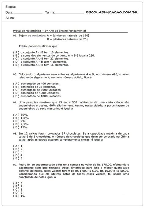 6 Ano Matematica