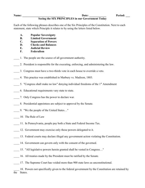 6 Basic Principles Worksheet Principles Of Government Worksheet Answers - Principles Of Government Worksheet Answers