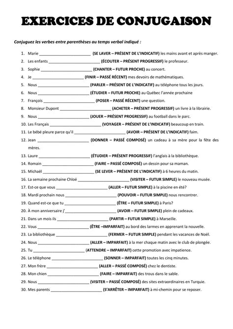 6 Exercices De Conjugaison