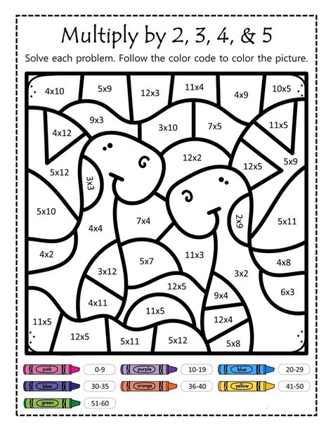 6 Free Dinosaur Multiplication Worksheets Color By Number Dino Math - Dino Math