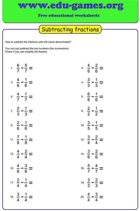 6 Free Subtracting Mixed Fractions With Unlike Denominators Subtracting Fractions Unlike Denominators Worksheet - Subtracting Fractions Unlike Denominators Worksheet