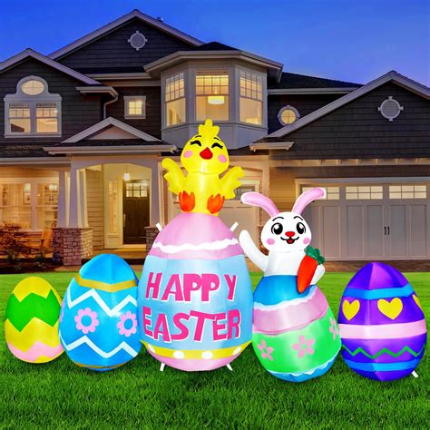 6 ft Long Easter Inflatable Bunny with Eggs, Inflatable …