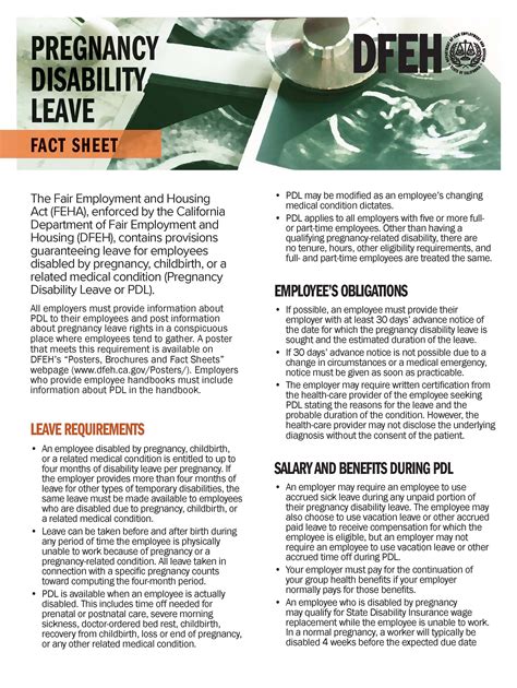 6 months maternity leave california. April 2023. The Family and Medical Leave Act (FMLA) provides job-protected leave from work for certain family and medical reasons. This fact sheet explains when a worker may use FMLA leave for bonding with a new child, or for the care of a child with a serious health condition, when the worker is in the role of a parent to the … 