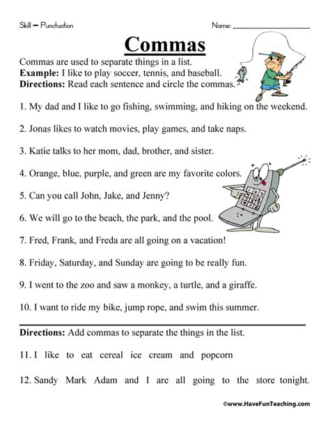 6 Punctuation Commas English Esl Worksheets Pdf Amp Practice With Commas Worksheet - Practice With Commas Worksheet