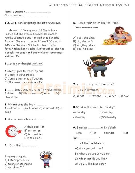 6 sınıf 1 dönem 1 yazılı soruları ingilizce çöz